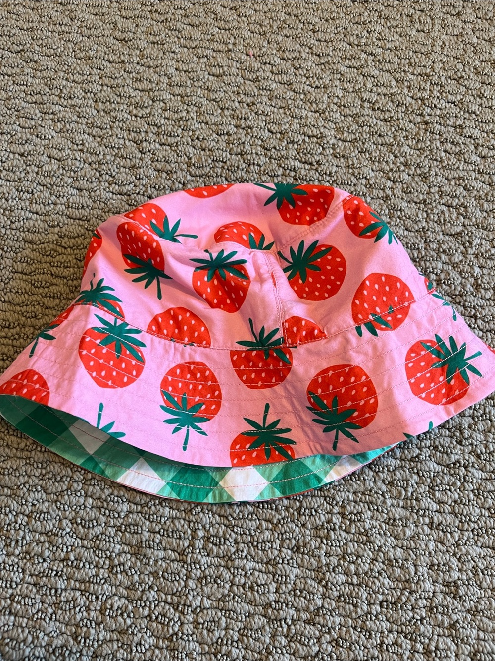 Hanna Andersson Pink Strawberry Print Reversible Bucket Hat